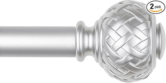 TONIAL Silver Curtain Rod 32 to 120 Inches, 7/8 Adjustable Curtain Rods for Windows 20 to 116 Inches, Splicing Drapery Rods Decorative with Netted Texture Finials