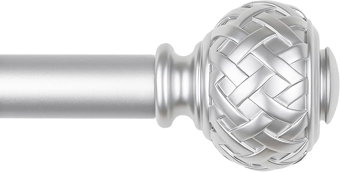 TONIAL Silver Curtain Rod 32 to 144 Inches, 7/8 Adjustable Curtain Rods for Windows 20 to 140 Inches, Splicing Drapery Rods Decorative with Netted Texture Finials