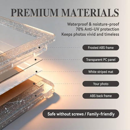 Crystal 5x7 Picture Frame with Acrylic Front 2 Pack, ABS Frame for 5x7 or 4x7 Photos, Shatterproof UV-Resistant Tabletop Photo Frame, Vertical/Horizontal Display for Home Décor