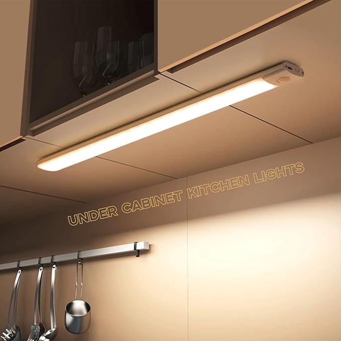 Punch-Free Smart Sensor Magnetic Rechargeable Led Lights, Sensor Magnetic Rechargeable Led Lights, Under Cabinet Lights, for Stairs,Wardrobe,Cabinet (White Light, 50cm/19.6in)