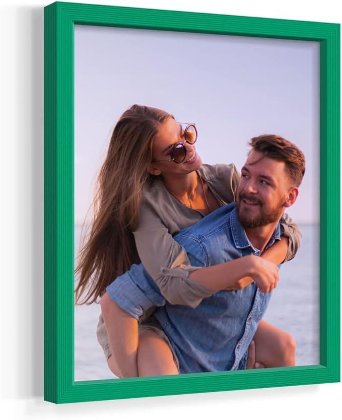 Renditions Gallery Set of 12, 11X14 Custom Photo Prints with Real Wood Picture Frames. Create Personalized Photos with Peel & Stick Photo Frames. Green Frame