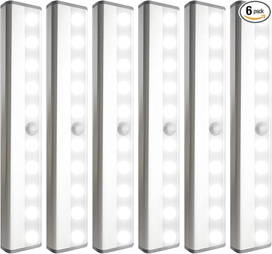 6 Pack LED Motion Sensor Lights, 10 LED Closet Battery Operated Lights, Stick-On Anywhere Magnetic Night Light Bar, Led Safe Light Indoor for Closet Stairs Wardrobe