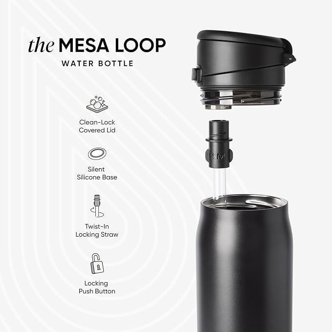 Simple Modern Mesa Loop Water Bottle with Covered Straw and Handle | 30oz Cup Holder Friendly Insulated Stainless Steel Bottles for Travel, Sports and School | Iris Sage