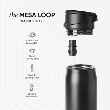 Simple Modern Mesa Loop Water Bottle with Covered Straw and Handle | 30oz Cup Holder Friendly Insulated Stainless Steel Bottles for Travel, Sports and School | Steel Harbor