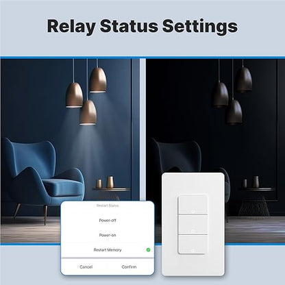 Matter WiFi Smart Light Switches, Netural Wire Required, 2.4GHz Single Pole Switch, Compatible with Alexa Assistant, Remote Control, Voice Control, No Hub Required (3 Way)