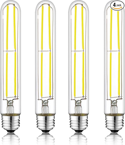 7.3 Inch E26 Led Bulb 6W Dimmable, 6000K Cool White Edison Bulbs 800LM, Equal 80 Watt Tubular T10 T9 Long Clear Glass Light Bulb for Rustic Pendant Industrial Pipe Wall Sconces - 4Pack