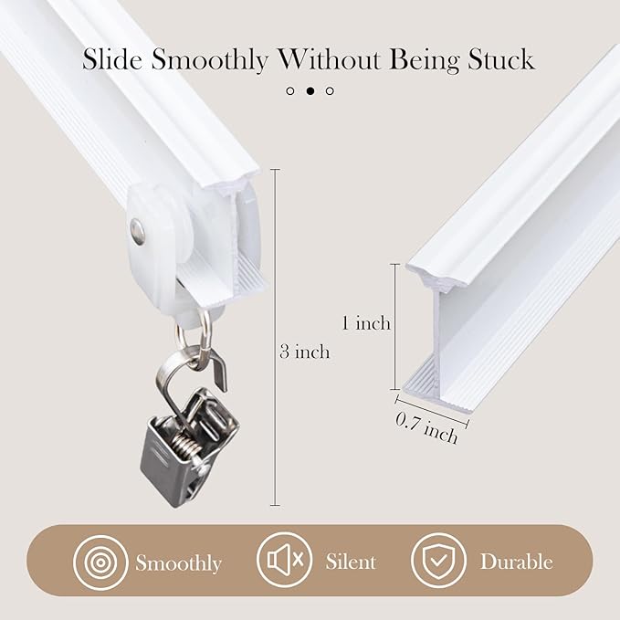 Flexible Ceiling Curtain Tracks, Ceilings Track for Curtains, Aluminum Curtains Track Ceilings Mount,Wall Mount Curtain Rail, Ceiling Curtain Rod, Sliding Curtain Tracks with Clips (White 24FT)