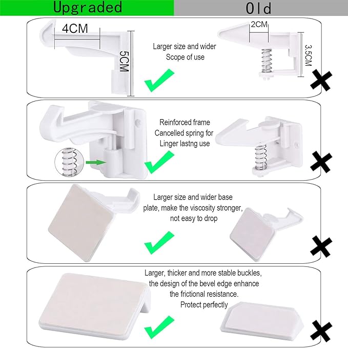 2 Pack Upgraded Invisible Baby Proofing Cabinet Latch Locks – No Drilling or Tools Needed, Fits Most Cabinets & Drawers, Works with Countertop Overhangs, Strong Adhesive for Easy & Secure Installation