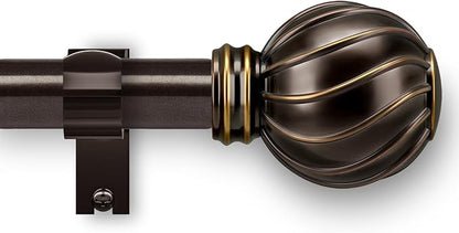 Brown Curtain Rods for Windows 66 to 120 Inch Long Adjustable Window Curtain Rod 7/8" Diamete Heavy Duty with Decorative Finials for Farmhouse Bedroom Living Room Kitchen Outdoor