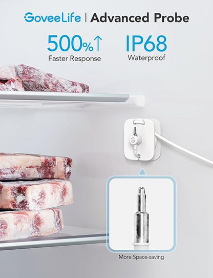 GoveeLife Freezer Thermometer Alarm 2 Pack, Smart Bluetooth Temperature Monitor Sensor for Refrigerator Hot Hub, 197 Ft Connecting Range APP Alert with Anti-False Freezer (WiFi Gateway Not Included)