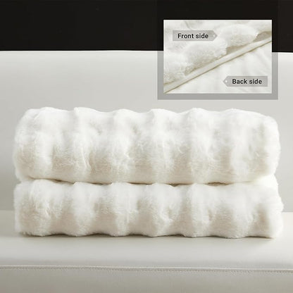 SAPHREAS Faux Fur Throw Blanket for Couch, Fluffy Fuzzy Bubble Blanket for Sofa Bed Living Room, Decor Soft Cozy Gifts for Women Men, 60x80” Cream White