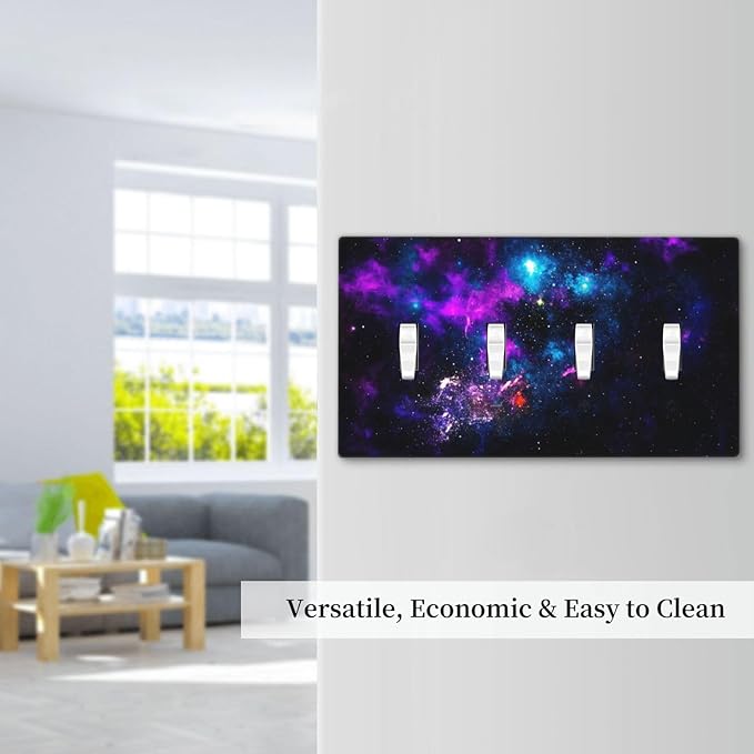 Outer Space Colorful Starry Sky Galaxy Planet Light Switch Covers Quad Toggle Electrical Faceplate 4 Gang Wall Plate Decorative Switch Plates for Bed Room Living Room Decor