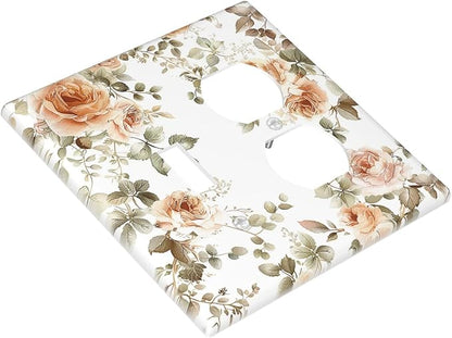 Wallplates Vintage Warm Color Orange Flowers And Leaves 1 Toggle 1 Duplex Switch Plate Electrical GFCI Faceplate Decorative Light Switch Covers for Bedroom living Room Decor