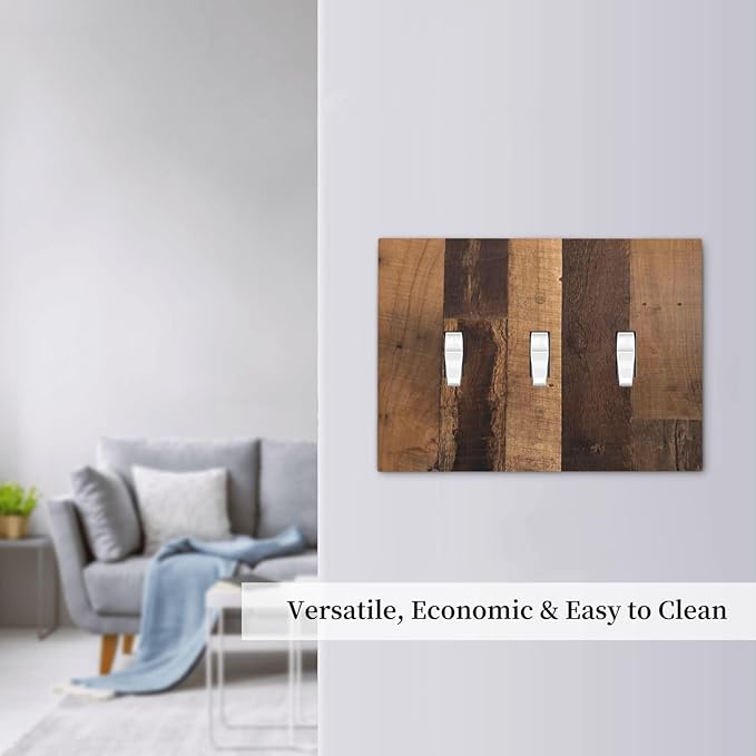 Rustic Brown Wood Vintage Wood Board Decorative Switch Plates 3 Gang Wall Plate Triple Toggle Light Switch Cover Faceplate Electrical Wall Panels For Farmhouse Cabin Decor