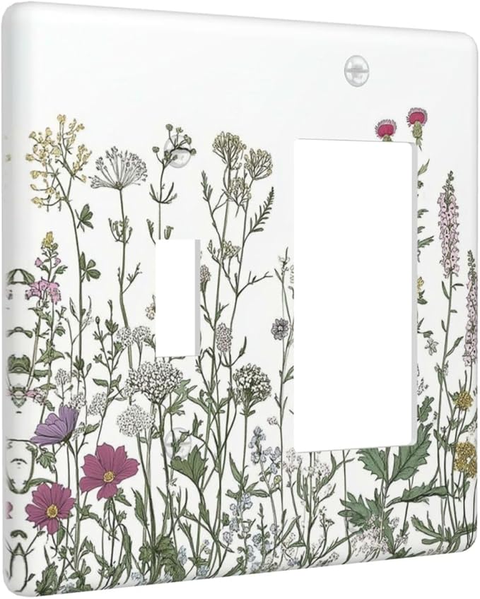 Vintage Herbs Wildflowers Plant Floral Outlet Covers 1 Toggle 1 Rocker Combination Decorative Wall Plate Electrical Switch Plates Light Switch Cover Plate For Bed Room Home Decor