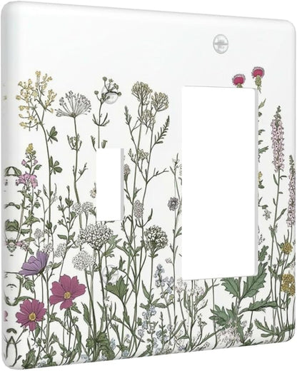 Vintage Herbs Wildflowers Plant Floral Outlet Covers 1 Toggle 1 Rocker Combination Decorative Wall Plate Electrical Switch Plates Light Switch Cover Plate For Bed Room Home Decor