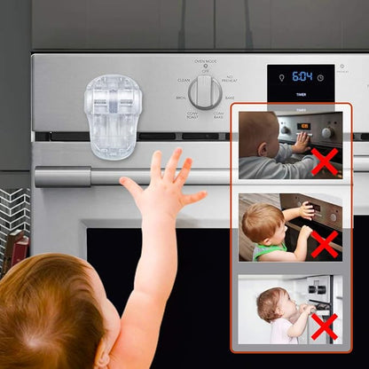 EUDEMON Child Safety Heat-Resistant Oven Door Lock, Oven Front Lock for Kids Easy to Install, Use Adhesive,No Screws or Drill (1 Pack,Clear-White)(Only for Flat Surface)