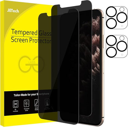 JETech Privacy Screen Protector for iPhone 11 Pro Max 6.5-Inch with Camera Lens Protector, Anti Spy Tempered Glass Film, 2-Pack Each