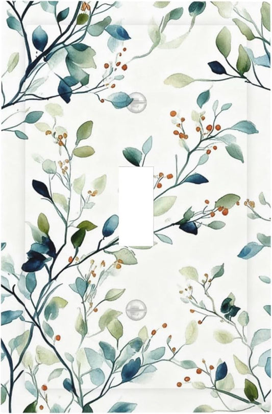 Decorative Light Switch Cover Plate Eucalyptus Leaf Geen Sage Leaves 1 Gang Single Toggle Wall Plates for Electrical Outlets Outlet Covers Switch Plate Covers Faceplate for Bedroom Home Decor