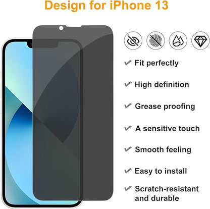 PEHAEL 3+3Pack for iPhone 13 Privacy Screen Protector with Camera Lens Protector Full Coverage Anti-Spy Tempered Glass Film 9H Hardness Easy Installation Bubble Free [6.1 inch]