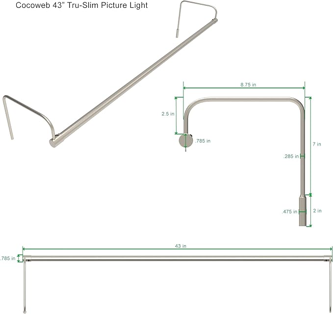 Cocoweb 43 Inch Tru-Slim Satin Nickel Picture Light - LED, 2700K, Adjustable Arm, Plug-in, Toggle Switch, Sleek and Compact Design