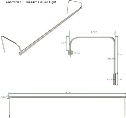 Cocoweb 43 Inch Tru-Slim Satin Nickel Picture Light - LED, 2700K, Adjustable Arm, Plug-in, Toggle Switch, Sleek and Compact Design
