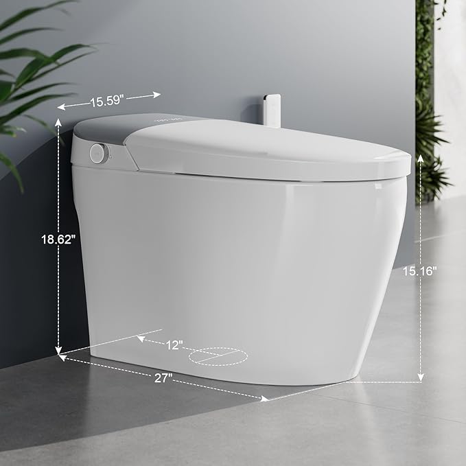 Smart Toilet with Pump Assisted Flush, Tankless Toilet Dual Auto Flush, Foot Sensor Operation, Heated Seat, Dryer, Digital Display, Night Light, with Cleaning Foam Dispenser (ST-A01)