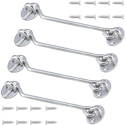 4 Pack Barn Door Latch Door Lock Hardware, Sliding Door Lock Eye Hook Latch with Screws, Rust-Resistant Metal Gate Latch, Privacy Hooks Latch for Inside Door