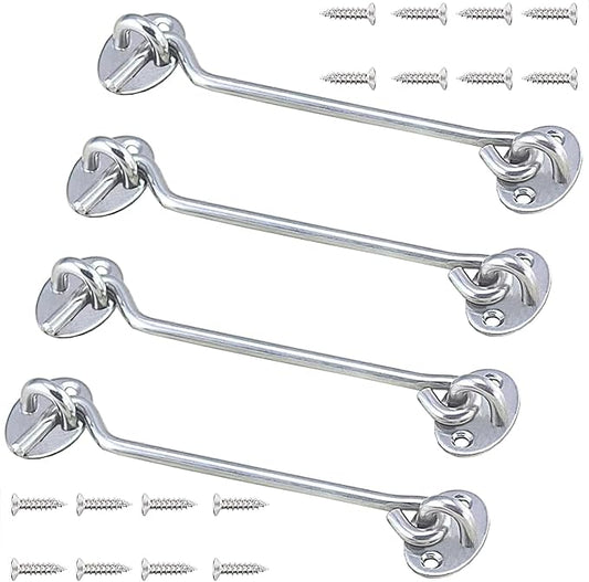 4 Pack Barn Door Latch Door Lock Hardware, Sliding Door Lock Eye Hook Latch with Screws, Rust-Resistant Metal Gate Latch, Privacy Hooks Latch for Inside Door