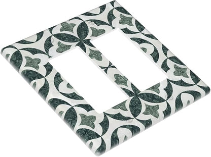 Green Luxury Modern Cubic Marble 2 Gang Double Rocker Decorative Light Switch Covers Electrical Faceplate Switch Plates for Bathroom Kitchen Home