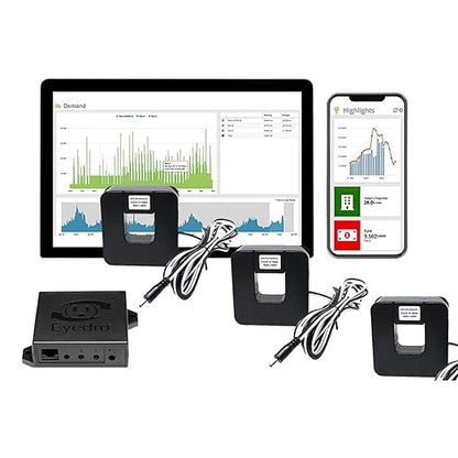 Eyedro Business 3-Phase Energy Monitor - High-Resolution Electricity Usage Data via My.Eyedro.com - Alerts - Reports - Real-time Energy Costs - E5B-EW-E3-800A (Ethernet/WiFi) - 3 x 800A Sensors