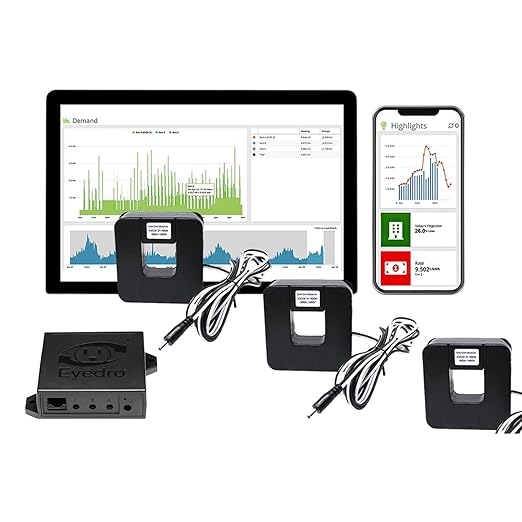Eyedro Business 3-Phase Energy Monitor - High-Resolution Electricity Usage Data via My.Eyedro.com - Alerts - Reports - Real-time Energy Costs - E5B-EW-E3-400A (Ethernet/WiFi) - 3 x 400A Sensors