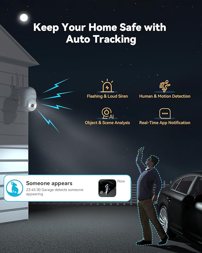 blurams 2K Security Camera Outdoor, Pan-Tilt Outdoor Camera Wired w/360° View, Motion Tracking, 2.4/5GHz WiFi 6, 2-Way Audio, Weatherproof, Free Person/Motion Detection, 24/7 Recording 2Pack