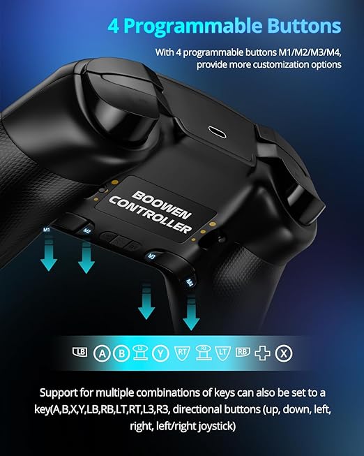 Multi-Platform Wireless Controller, PC Gaming Controller with 2.4G Adpater/Hall Joysticks/Hall Triggers/1200 mAh Battery/4 Programmable Buttons/RGB Lighting, Compatible with PC Windows 7/8.1/10/11, Switch/OLED/Lite, iOS, Android, Steam-Black