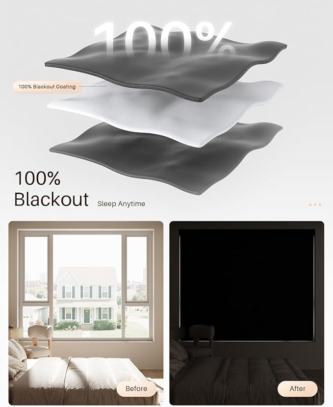 Smart Roller Shades for Windows, Alexa Blackout Motorized Blinds with Remote Control, Easy Install Automatic Electric Blinds for Indoor (30" W x 72" H, Black)