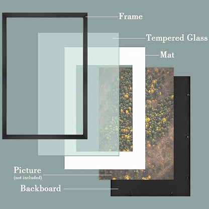 Golden State Art, 16X24 Picture Frame with Mat for 12X18 - High Definition Glass Wall Mounting Horizontal Vertical Display (Black, 2 Pack)