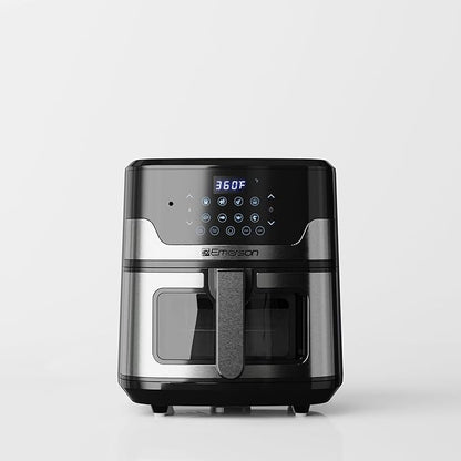 Emerson SmartVoice 5.3QT 6-in-1 Air Fryer, 1000+ Voice Control Commands, 100+ Recognized Food, No APP, No WIFI, No Setup, Nonstick Basket, Air Fry, Bake, Reheat, Dehydrate, 1500W