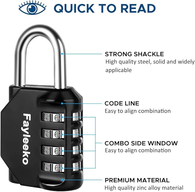 Combination Lock, 4 Digit Combination Padlock for School Gym Sports Locker, Fence, Toolbox, Case, Hasp Cabinet Storage (2 Pack, Purple & Black)