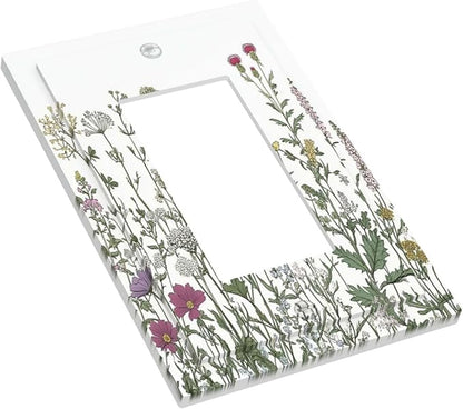 Vintage Herbs Wildflowers Plant Floral Decorative Outlet Covers 1 Gang Single Rocker Light Switch Cover Plate Wall Plates Gfci Faceplate For Bed Room Home Decor