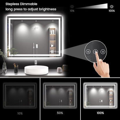 40X30 LED Bathroom Mirror with Lights, Anti-Fog, Backlit + Front Lit, Lighted Bathroom Vanity Mirror for Wall, Memory Function, Dimmable, Tempered Glass, Shatter-Proof