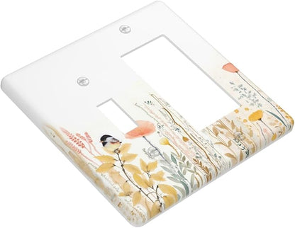 Outlet Covers Colorful Floral Watercolour Cuddly Bird 1 Toggle 1 Rocker Combination Decorative Wall Plate Electrical Switch Plates Light Switch Cover Plate For Bed Room Living Room Decor