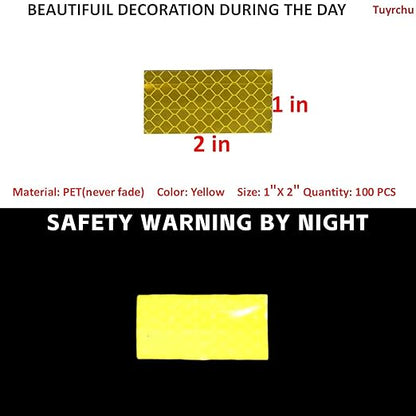 Non Fading Yellow Reflective Stickers 1 inch X 2 inch, Outdoor Waterproof High Visibility Warning Safety Adhesive Reflector Tape (100 Pcs)