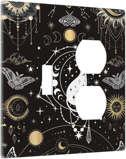 White Cat Tarot Moon Phases Moth Celestial Gothic Wallplates 1 Toggle 1 Duplex Switch Plate Electrical GFCI Faceplate Decorative Light Switch Covers for Kids Room Bedroom Decor