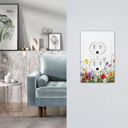 Outlet Covers Colorful Wildflowers Plant Floral Daisy 1 Gang Duplex Light Switch Cover Decorative Switch Plates Electrical Receptacle Faceplate Wall Plate For Bed Room Living Room Decor