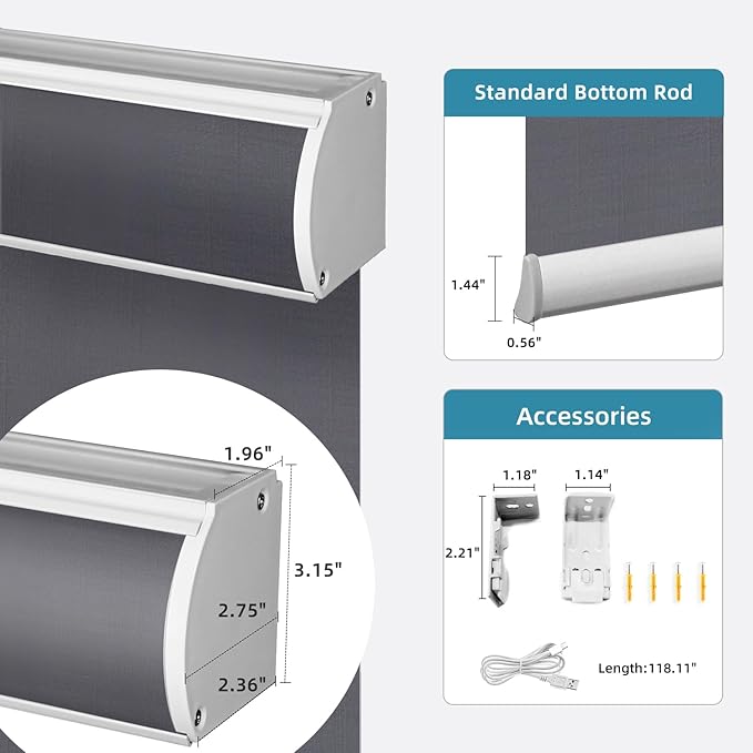 SmartWings Motorized Light Filtering Roller Shades 60% Blackout Work with Matter Homekit Alexa Z-Wave ZigBee SmartThings Google, Cordless with Remote Control, Twilight Heather Grey