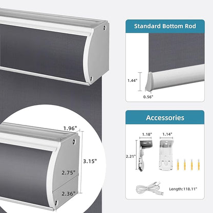 SmartWings Motorized Light Filtering Roller Shades 60% Blackout Work with Matter Homekit Alexa Z-Wave ZigBee SmartThings Google, Cordless with Remote Control, Twilight Heather Grey