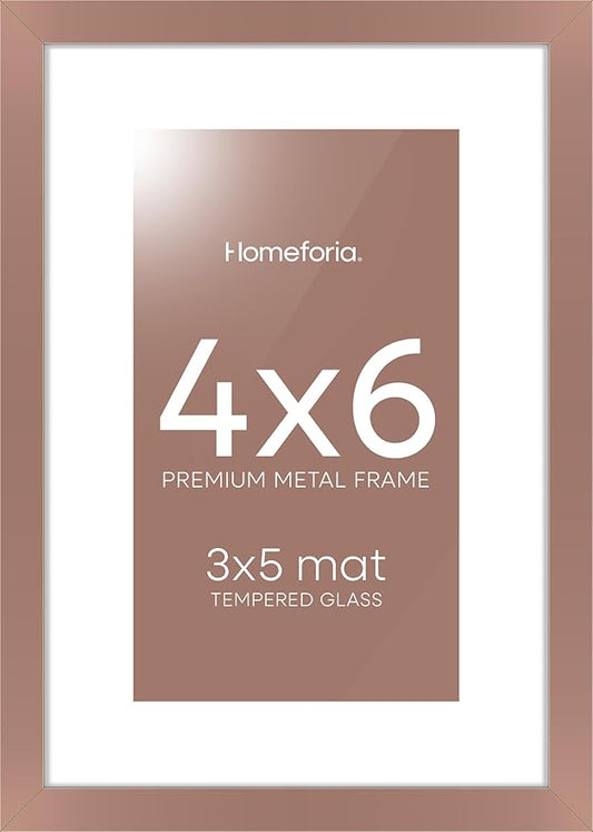 Homeforia 4x6 Picture Frame Mocha, High End Metal 4 x 6 Mocha Frames with Mat 3 x 5 for Art, 4x6 Desk Frame Matted to 3x5 inch Photo, 4 by 6 Wall or Tabletop Frames, Tempered Glass, Wall Kit, Set of 1