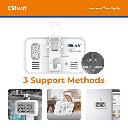 Elitech Fridge Thermometer Hygrometer Digital Freeze Refrigerator Thermometer Waterproof Large LCD Display TM-2TH