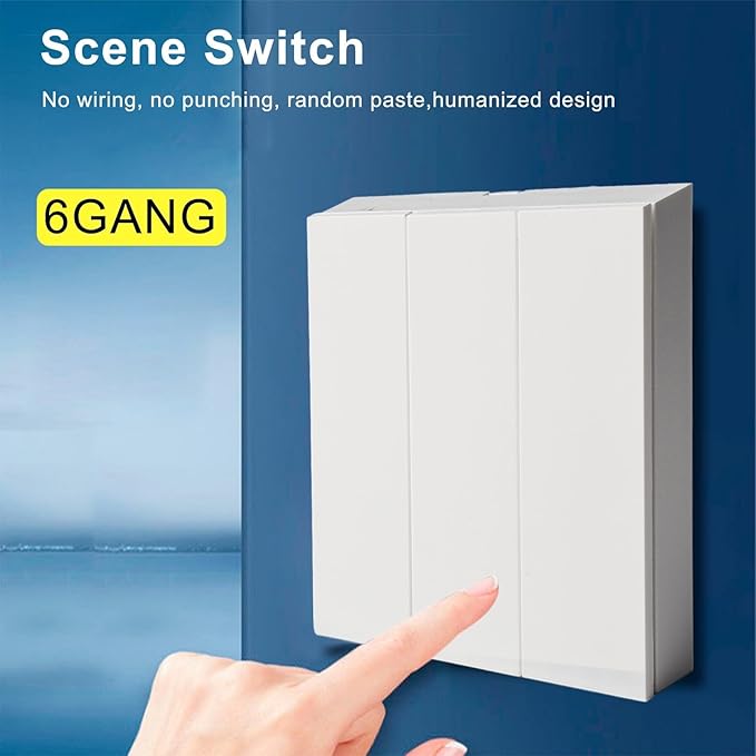 Scene Switch for Tuya for ZigBee 3.0, 6-Button Wall Controller, Remote Voice App Control, White ABS, Battery Powered for Home Automation