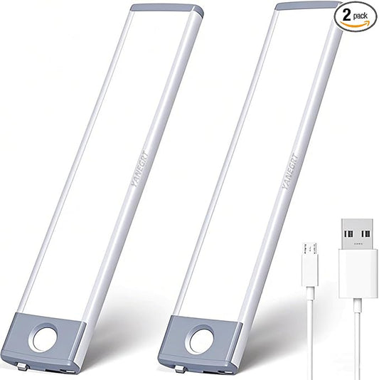 2 Pack Rechargeable Under Cabinet Lights with Motion Sensor - 30 LED 10 Inch, Wireless USB-C Magnetic for Kitchen, Bedroom, Wardrobe Closet Lighting